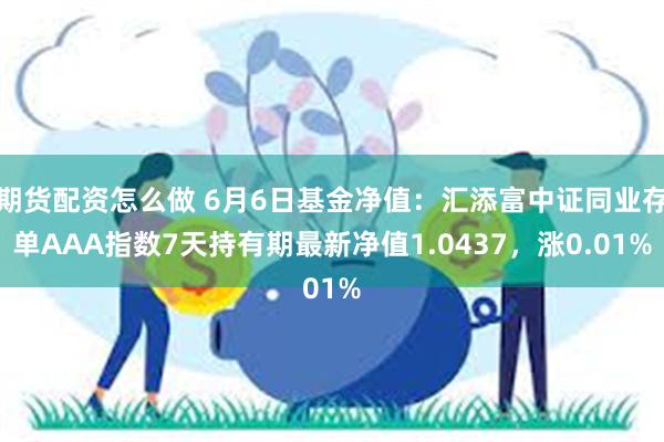 期货配资怎么做 6月6日基金净值：汇添富中证同业存单AAA指数7天持有期最新净值1.0437，涨0.01%