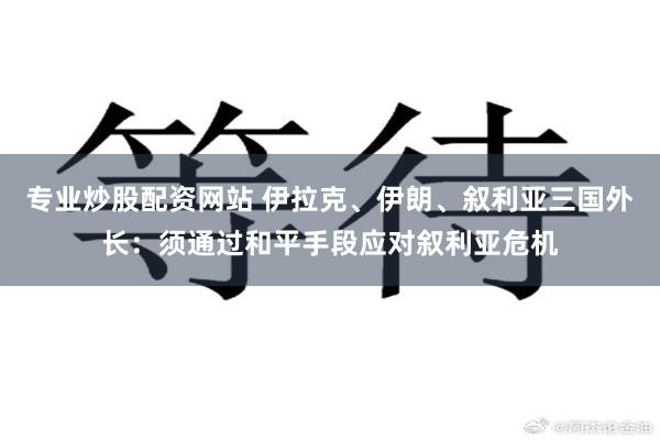 专业炒股配资网站 伊拉克、伊朗、叙利亚三国外长：须通过和平手段应对叙利亚危机